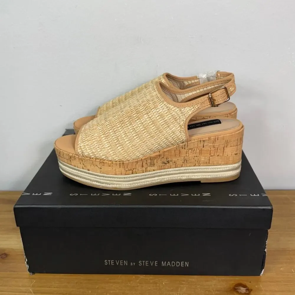 New Steven By Steve Madden Ciera Platform Sandals Natural Multi Women's Size 9